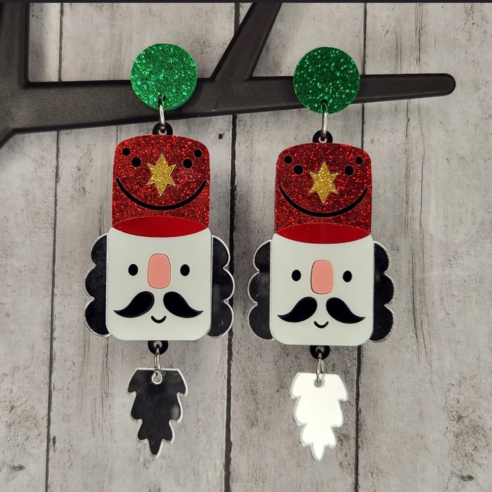 Festive Nutcracker Earrings in Red, Green, and Black